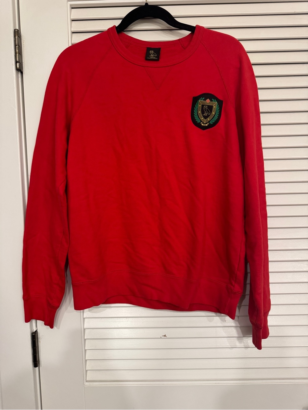 OVO Red Crewneck Sweater with Crest Patch